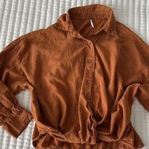 Young Fabulous & Broke Linen Twist Knot Button Front Shirt | Size Small